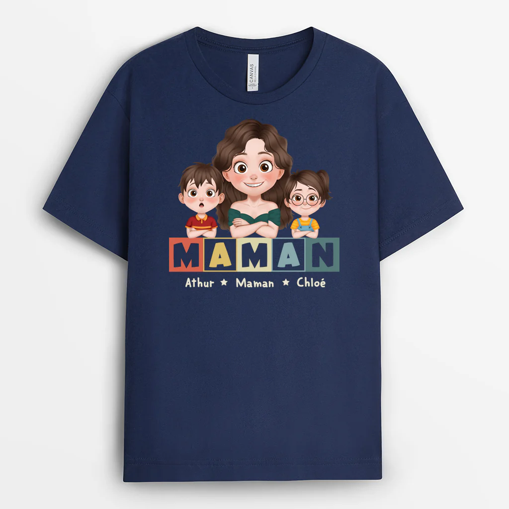 T-shirt Personnalisé - Papa/Maman Et Ses Enfants Avec Design Cartoon Coloré - Image 2