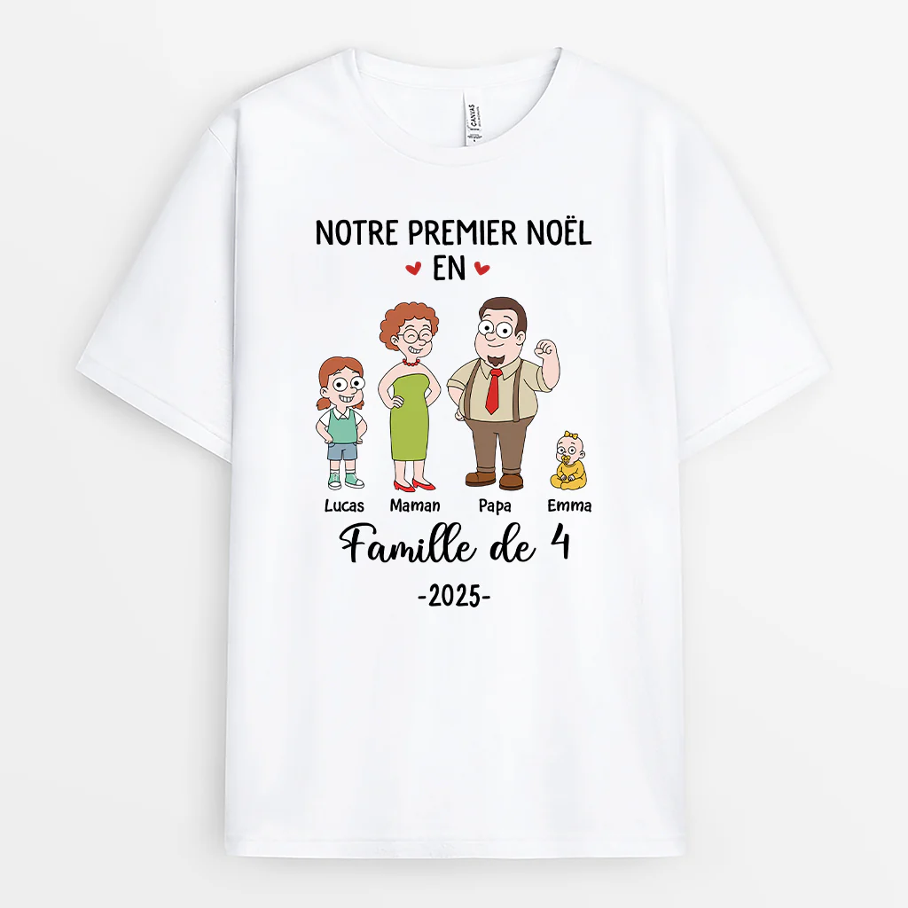 Tee Shirt Personnalisé Pour Famille | Premier Noël En Famille De Quatre