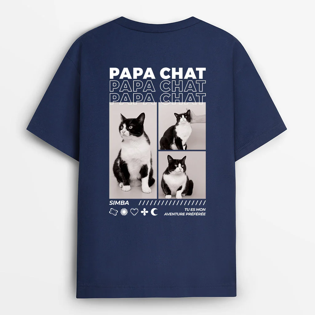 T-shirt personnalisé chat – Super papa ou maman avec vos photos