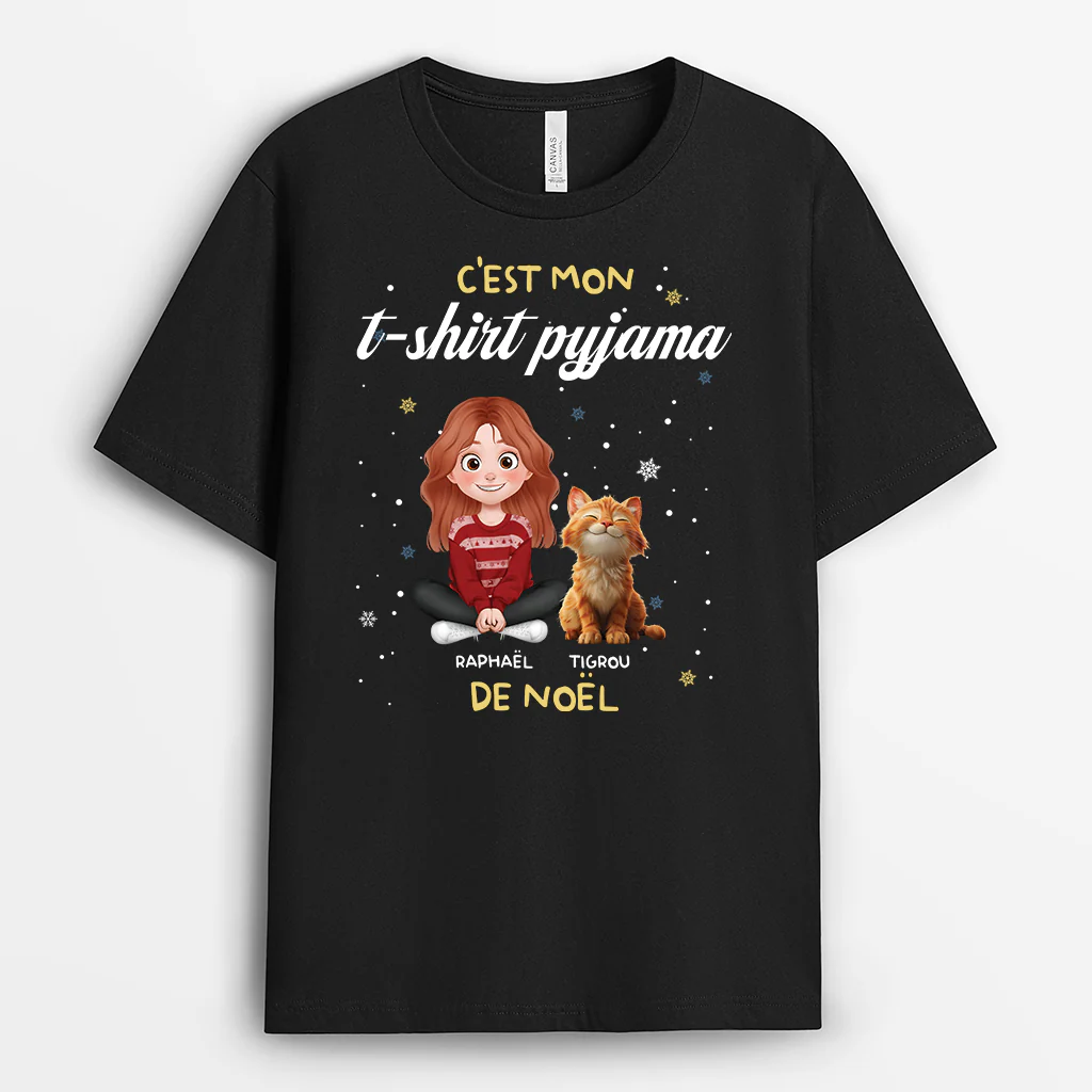 Tee Shirt Personnalisé Chien Chat | T-Shirt Pyjama De Noël Avec Mon Chat - Image 2