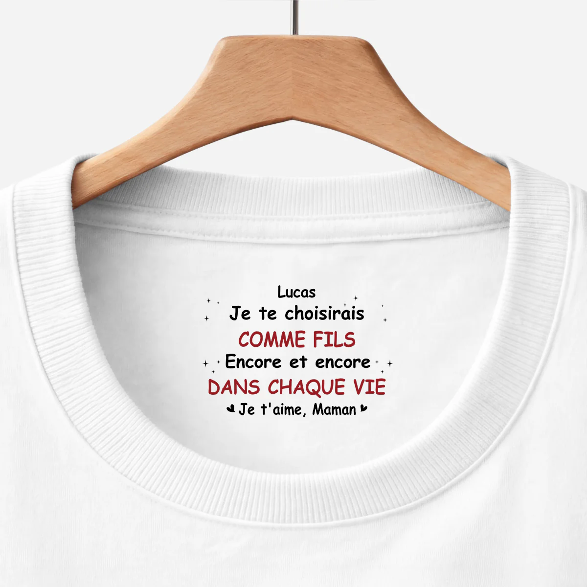 T-shirt Personnalisé Texte À L’intérieur Du Col Blanc - Te Choisirais Comme Fille Fils - Image 2