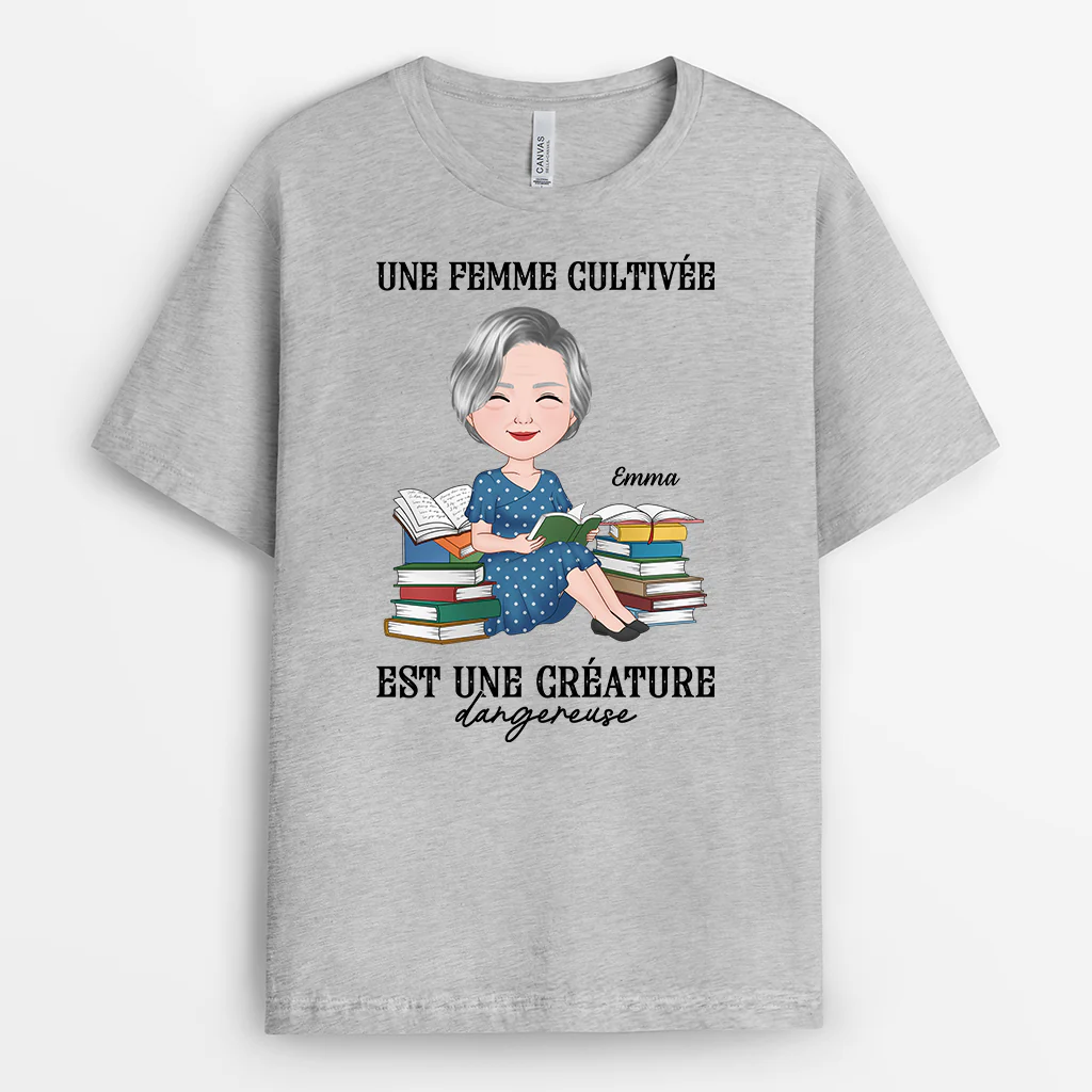 Tee Shirt Femme Personnalisé | Une Femme Qui Lit Beaucoup Des Livres - Image 2