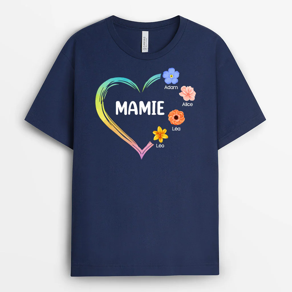 Tee Shirt Personnalisé Mamie - Mamie et Enfants en Fleurs