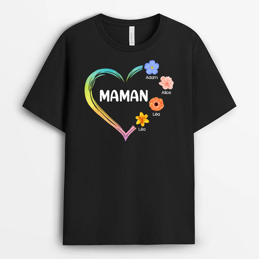 Tee Shirt Personnalisé Mamie - Mamie et Enfants en Fleurs - Image 2