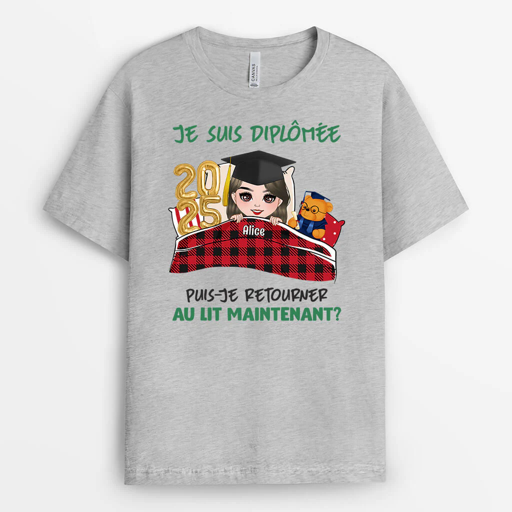 Tee Shirt Personnalisé Femme – Je Suis Diplômé Puis-Je Retourner Au Lit - Image 2