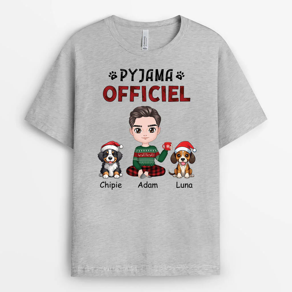 Cadeau de Noël Personnalisé - T-shirt Chien Pyjama Officiel