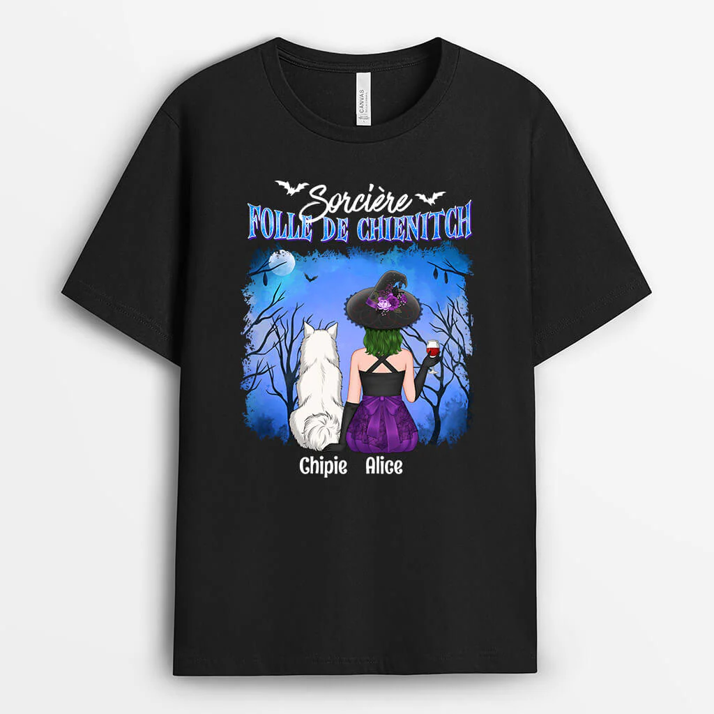 T-shirt Personnalisé Femme – Sorcière Folle De Chien - Image 2