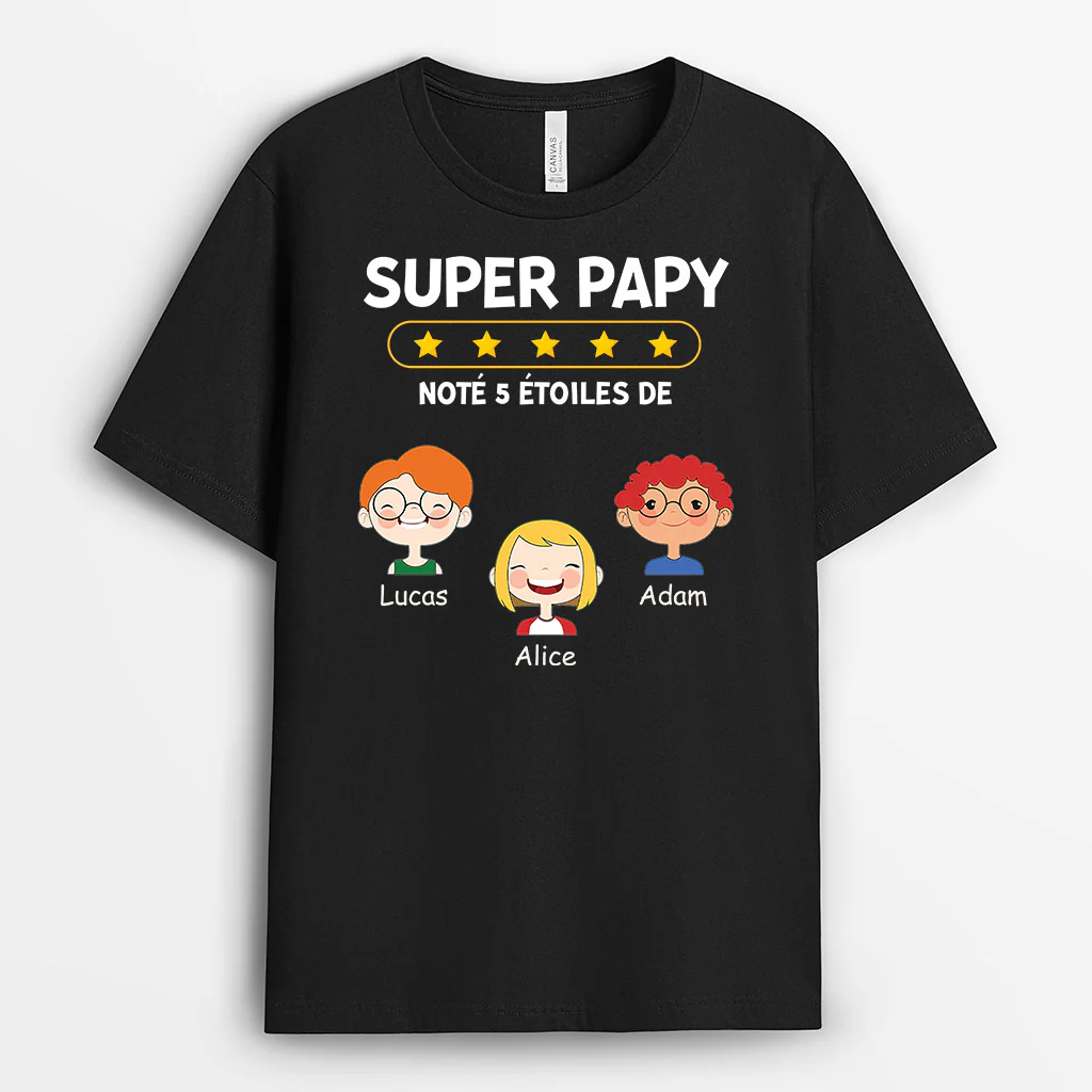 T-shirt Personnalisé Pour Papy - Super Papa Noté 5 Étoiles