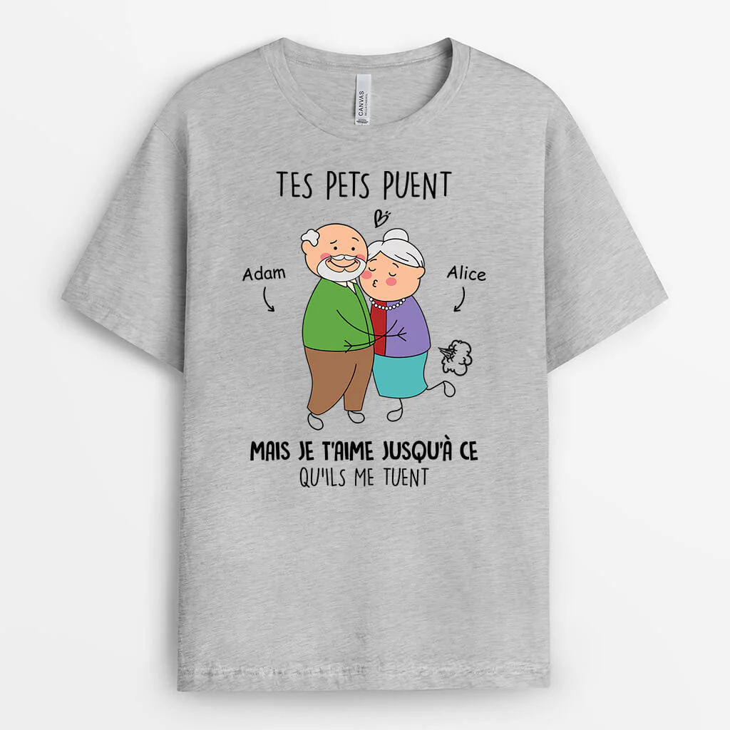 T Shirt Personnalisé Couple | Tes Pets Puent Mais Je Taime - Image 2