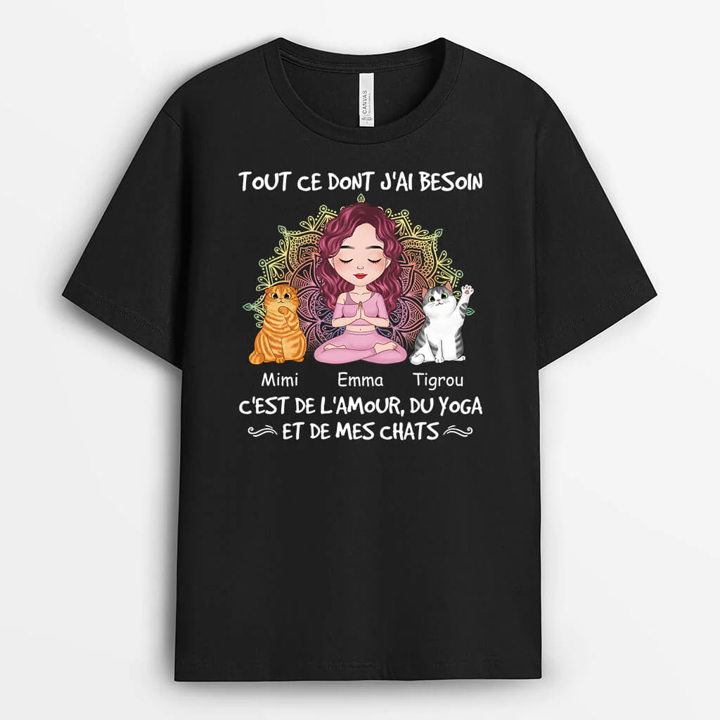 Tee Shirt Personnalisé Femme – Amour, Yoga et Chats