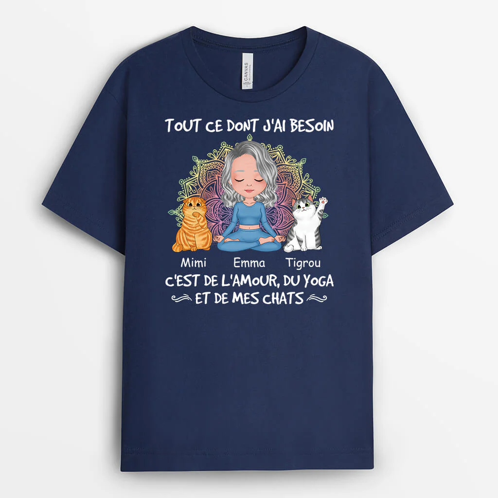 Tee Shirt Personnalisé Femme – Amour, Yoga et Chats - Image 2