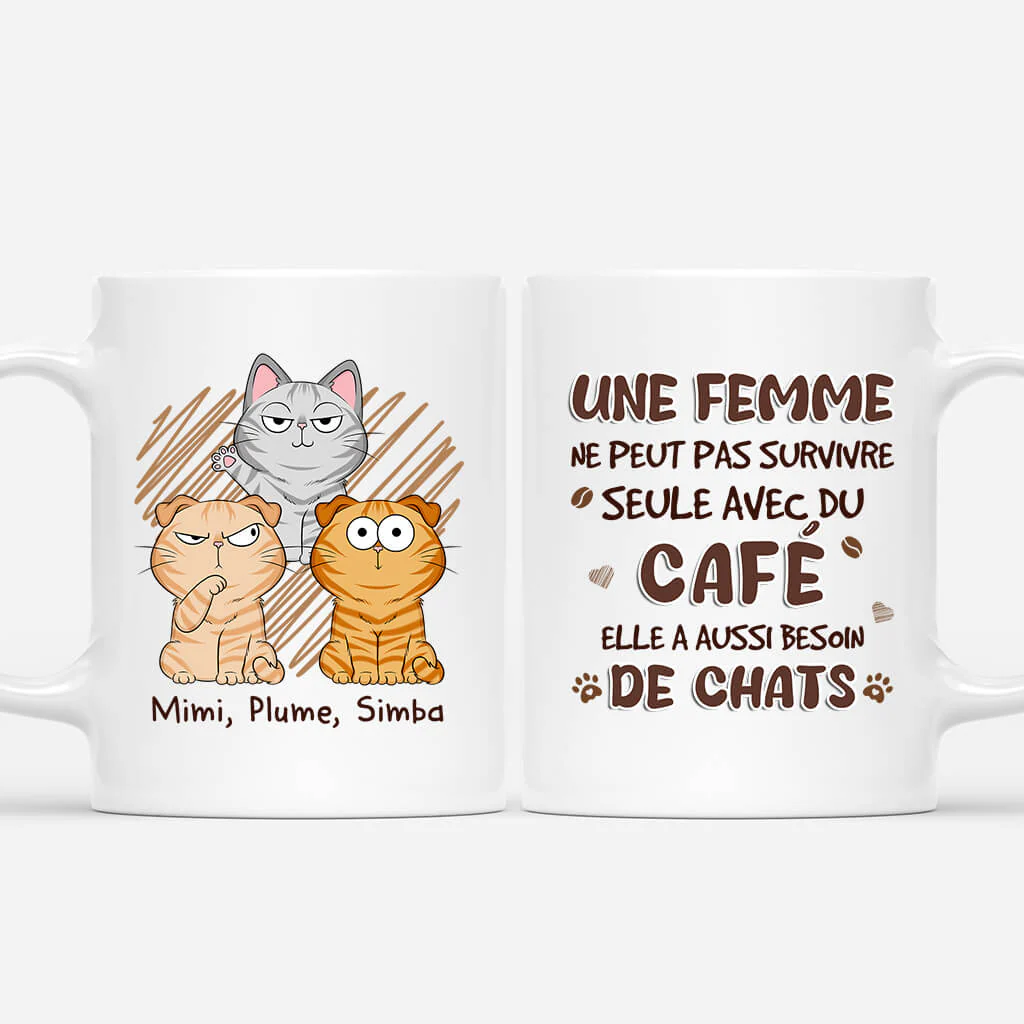 Mug femme chats et café – Cadeau drôle pour amoureuse des chats