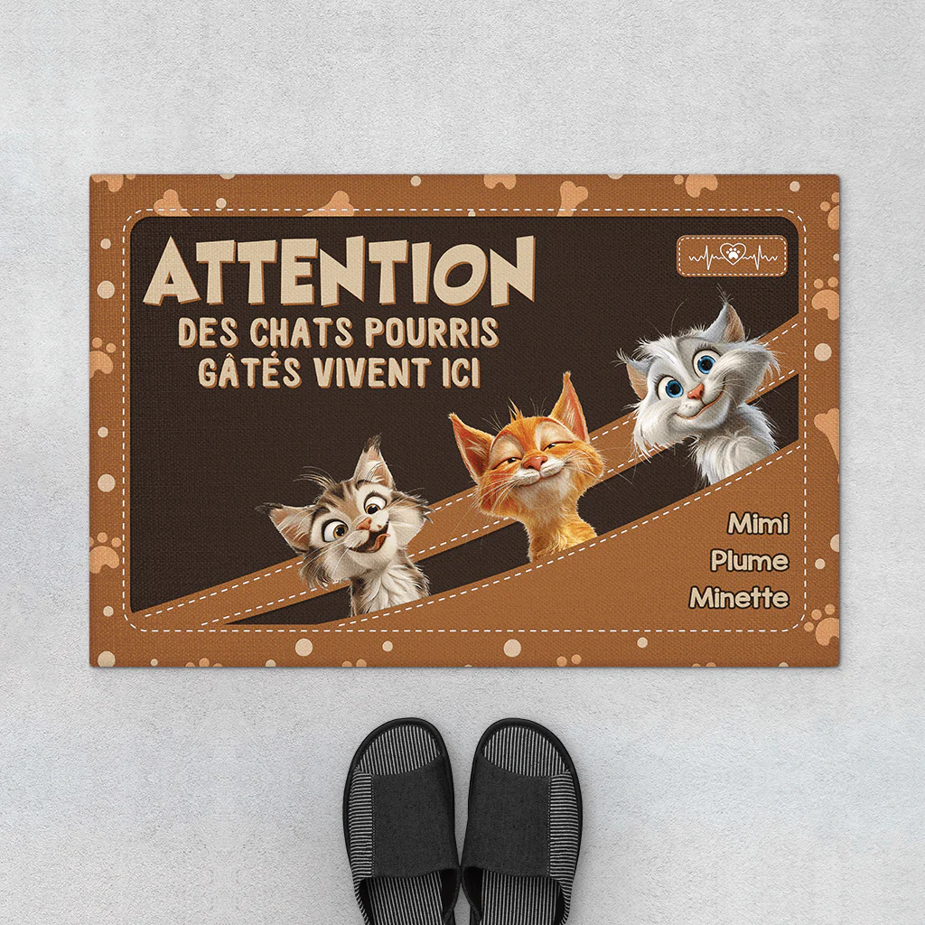 Paillasson Personnalisé Chat Design Cuir - Des Chats Pourris Gâtés