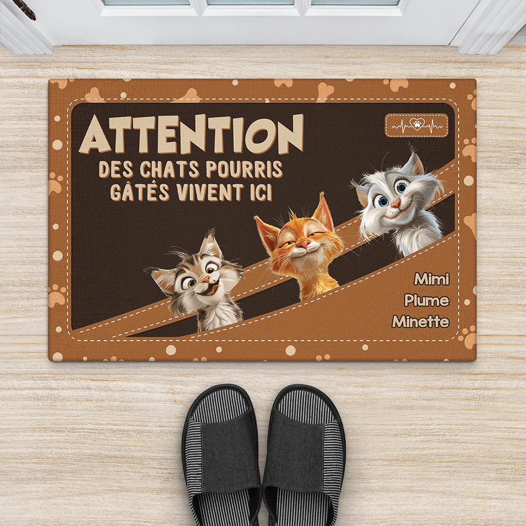 Paillasson Personnalisé Chat Design Cuir - Des Chats Pourris Gâtés - Image 2