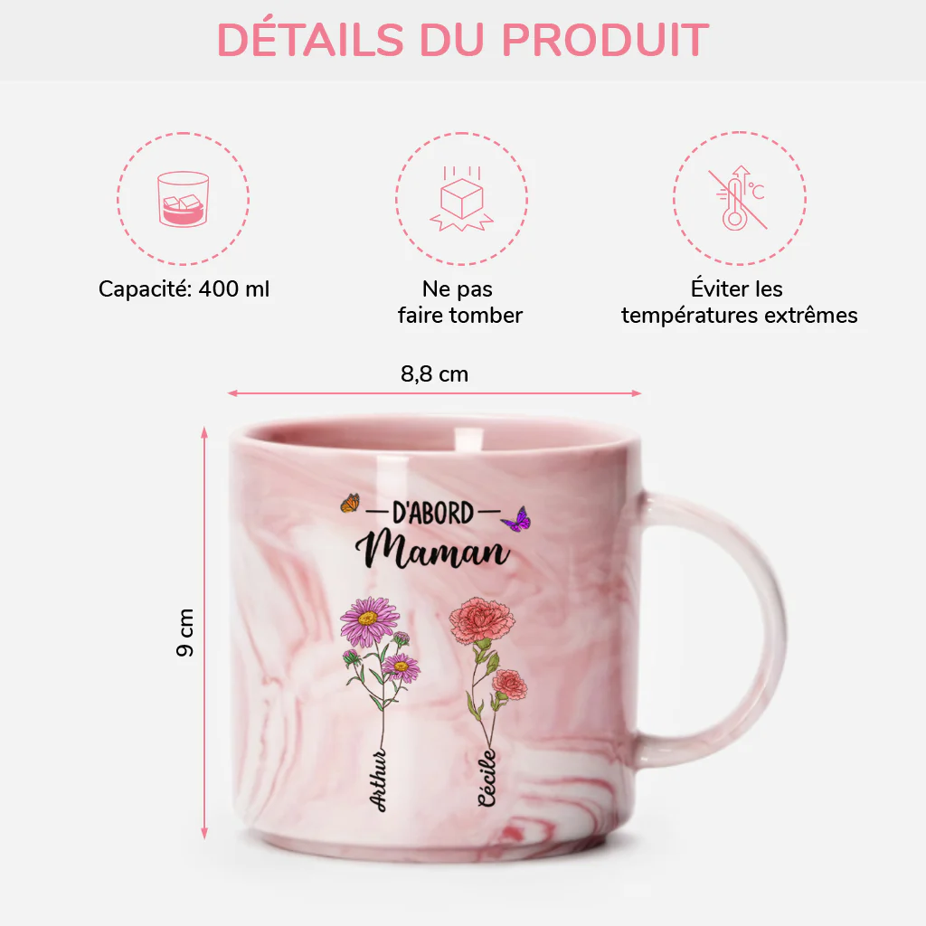 Tasse Effet Marbre Personnalisée - D'abord Maman Maintenant Mamie - Avec Fleurs - Image 3