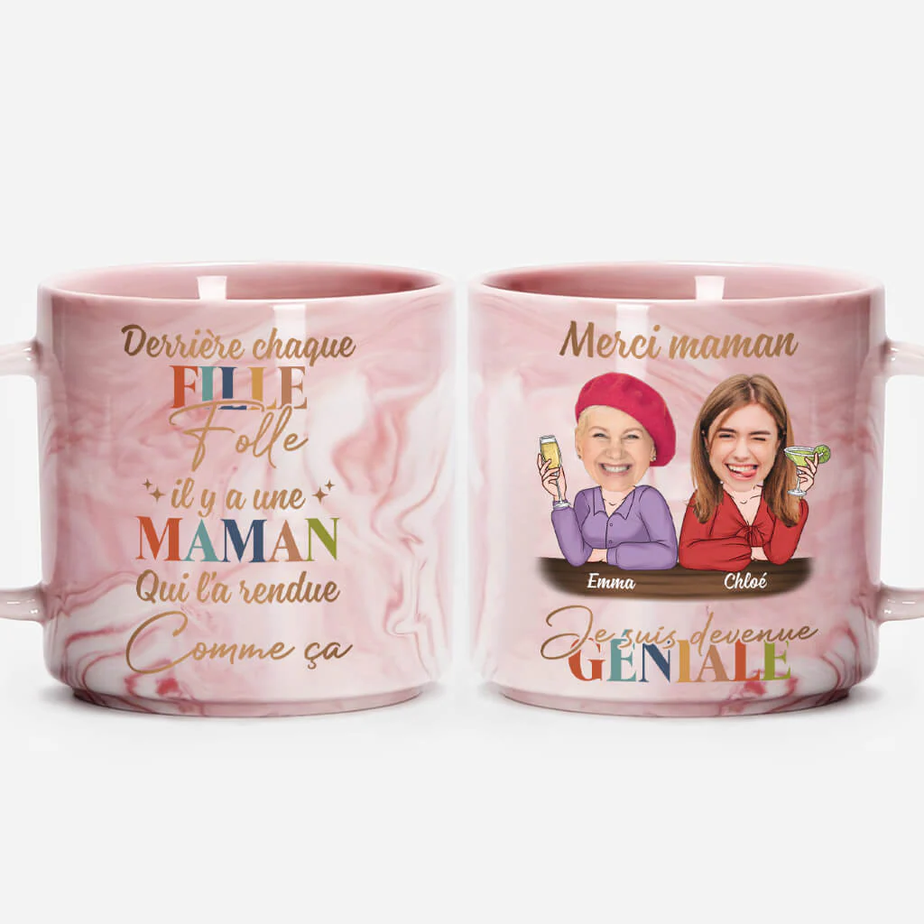 Mug Personnalisé Maman - Tasse Effet Marbre Merci Maman Géniale