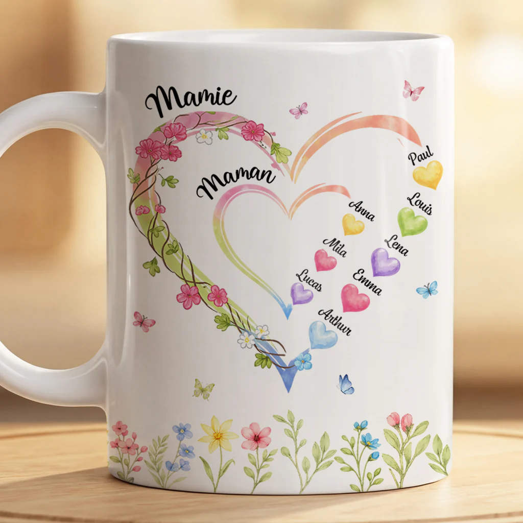 Tasse Personnalisée Fête Des Mères - Grand Coeur De Maman Et Mamie - Image 2