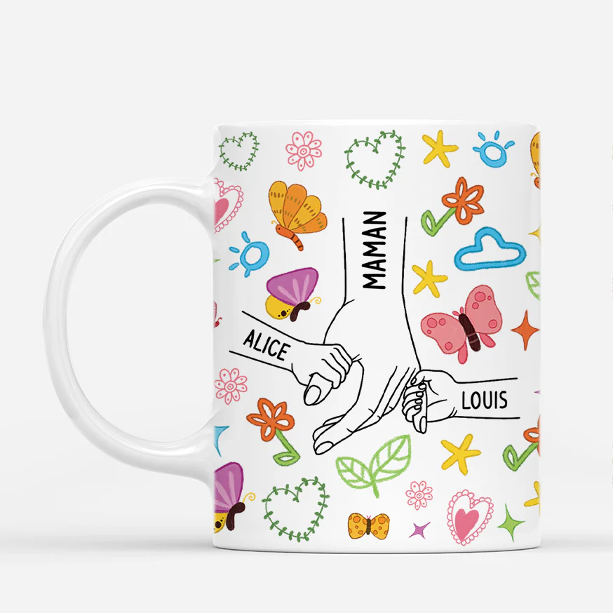 Tasse Personnalisée Pour Maman - Dessin Papillons Et Fleurs