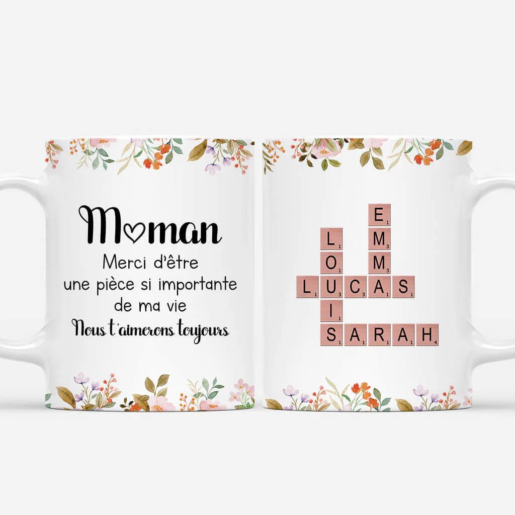 Mug Personnalisé Maman - Maman Fleurs - Cadeau Mots-Croisés