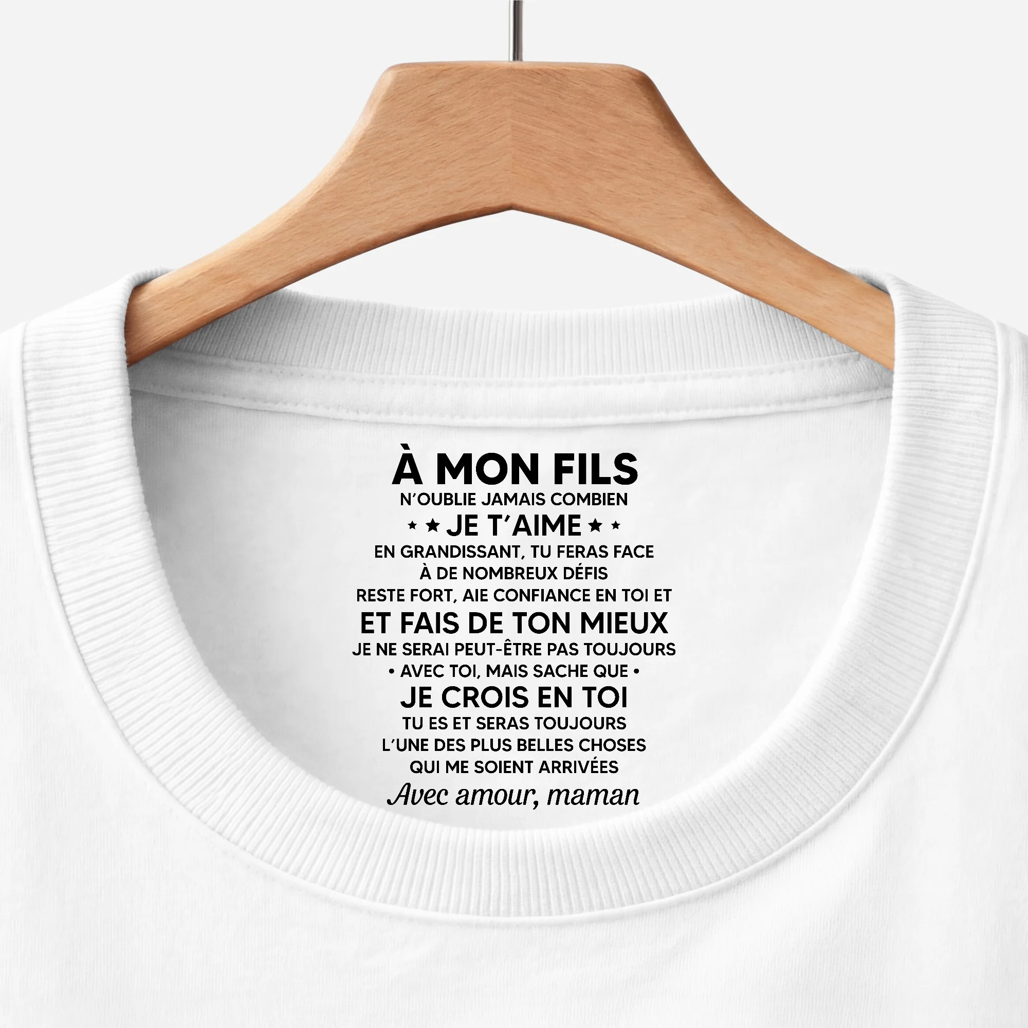 Tee Shirt Avec Texte À L’intérieur Du Col Blanc - Cadeau Personnalisé Femme/Homme - Mon Fils Et Fille Je Crois En Toi