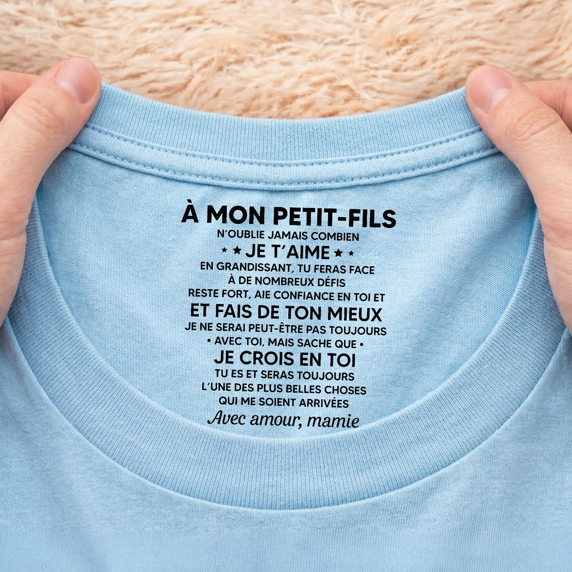 Tee Shirt Avec Texte À L’intérieur Du Col Blanc - Cadeau Personnalisé Femme/Homme - Mon Fils Et Fille Je Crois En Toi - Image 2