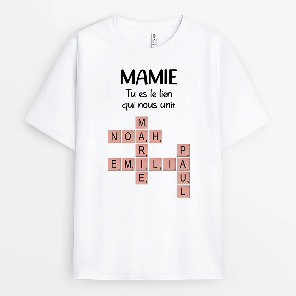 Tee-shirt Mamie Personnalisé - Le Lien Qui Nous Unit - Cadeau Mots Croisés