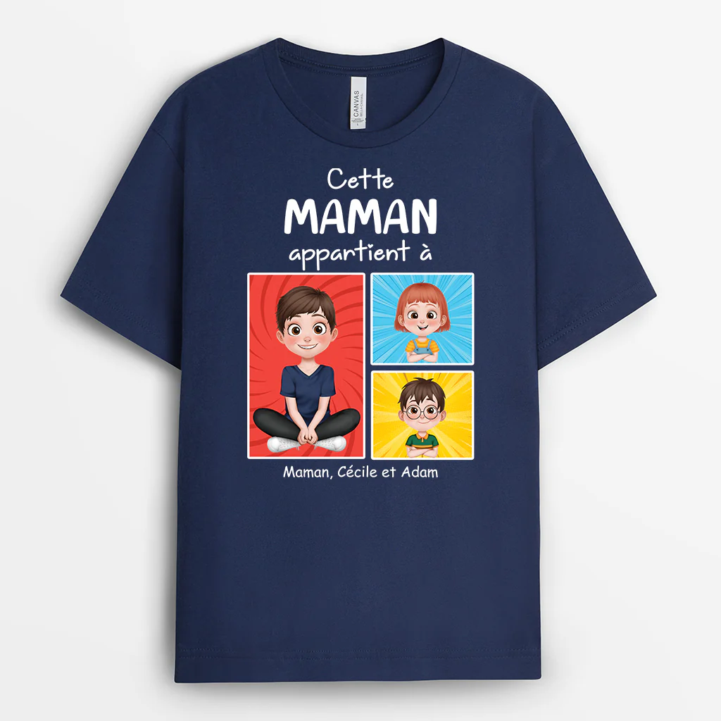 Tee Shirt Personnalisé Maman - Cette Maman Appartient À - Design Cartoon