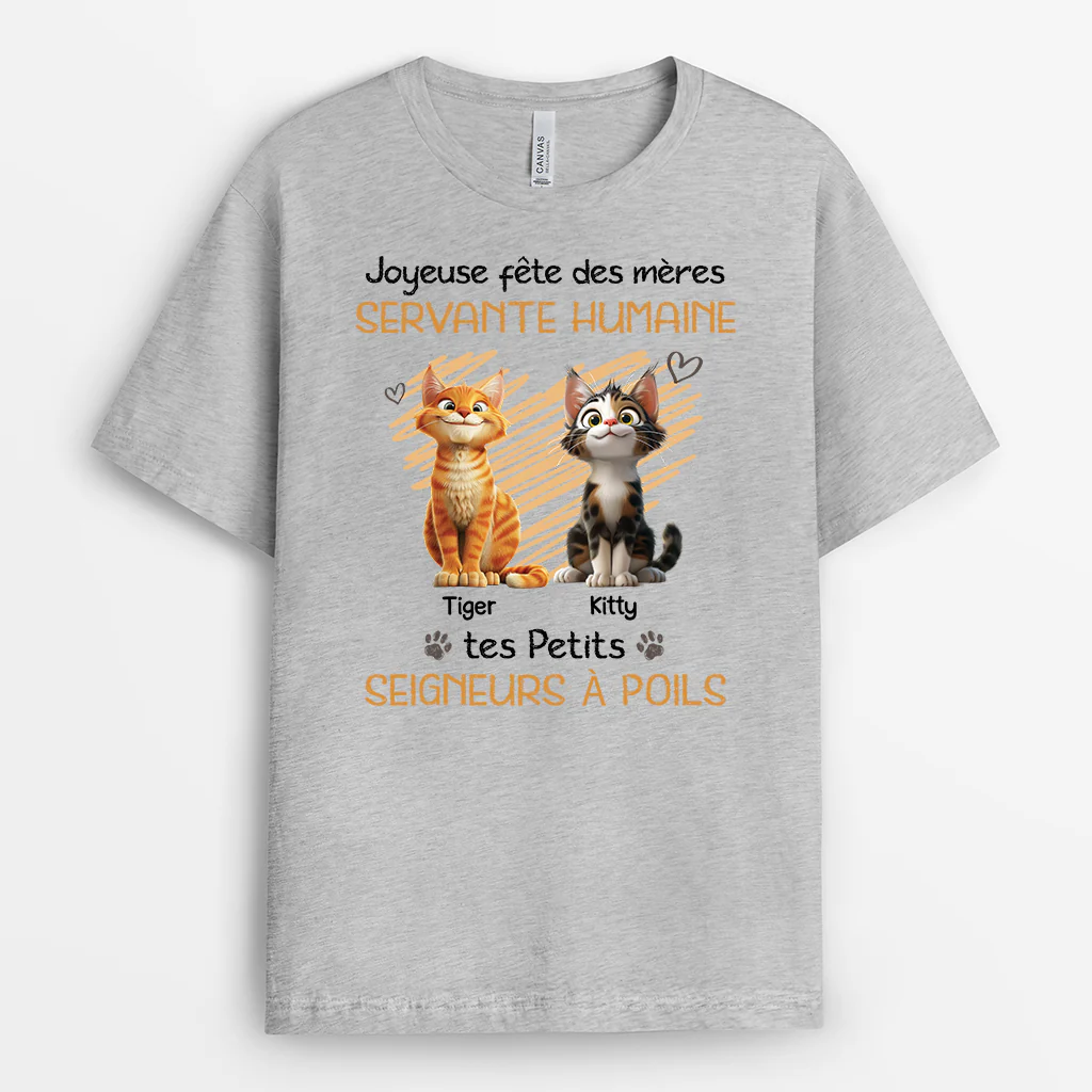 Tee Shirt Personnalisé Chat Couleur Claire - Cadeau Fête Des Pères Pour Serviteur Humain - Image 2