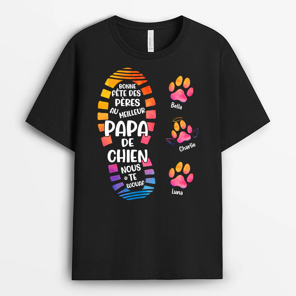 Tee Shirt Personnalisé Chat Et Chien Couleur Foncée - Cadeau Fête Des Pères Pour Papa Fan De Chat