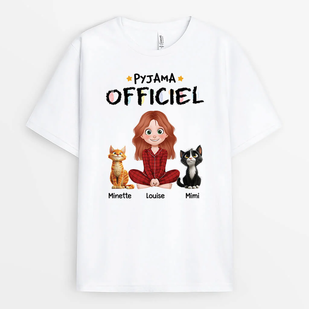T Shirt Personnalisé Amoureux des Chats – Pyjama Officiel Version Cartoon