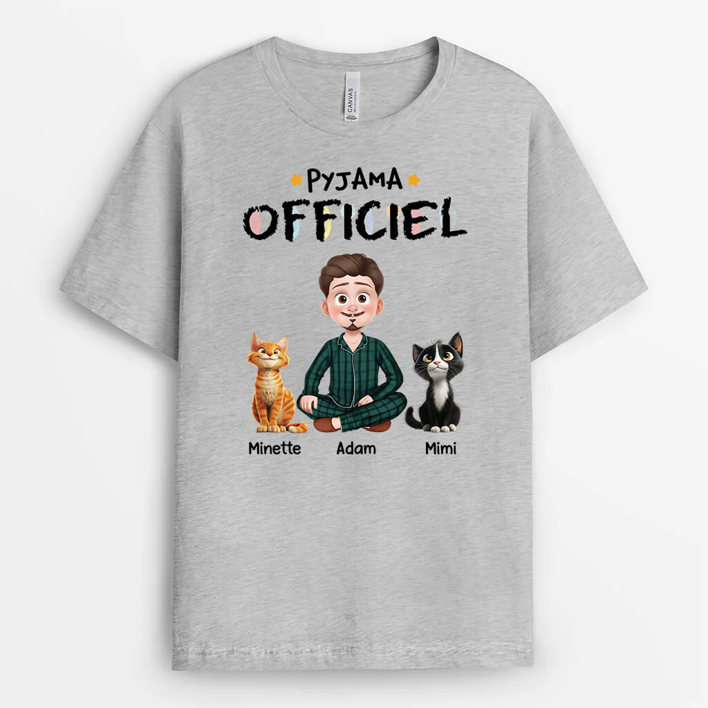 T Shirt Personnalisé Amoureux des Chats – Pyjama Officiel Version Cartoon - Image 2