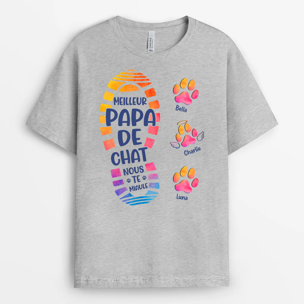 Tee Shirt Personnalisé Chien Et Chat Couleur Claire - Cadeau Fête Des Pères Pour Papa Fan De Chien - Image 2