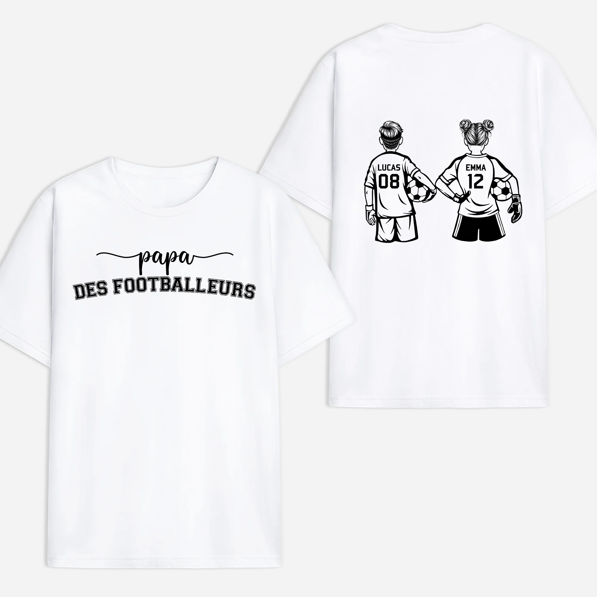 Tee Shirt Personnalisé Devant Et Dos - Cadeau Maman Et Papa Des Footballeurs
