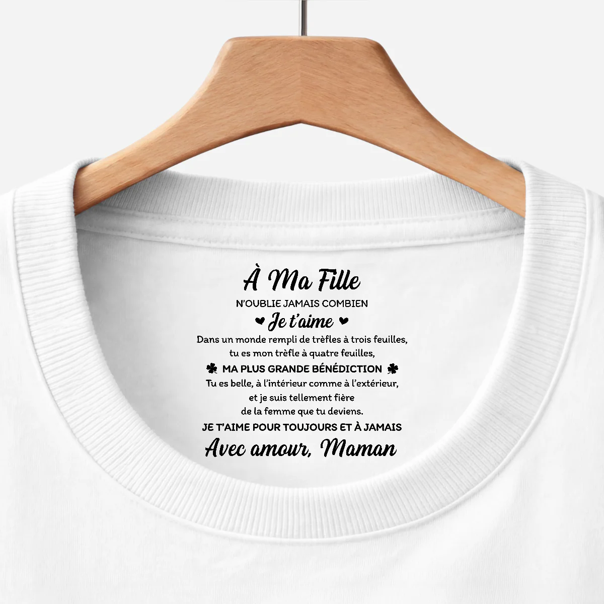 Tee Shirt Personnalisé Fille Et Fils Avec Message À L’intérieur Du Col Blanc - Cadeau Femme/Homme Fier De Toi