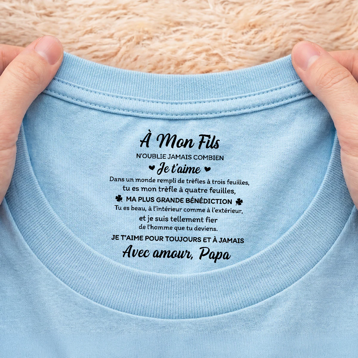 Tee Shirt Personnalisé Fille Et Fils Avec Message À L’intérieur Du Col Blanc - Cadeau Femme/Homme Fier De Toi - Image 2