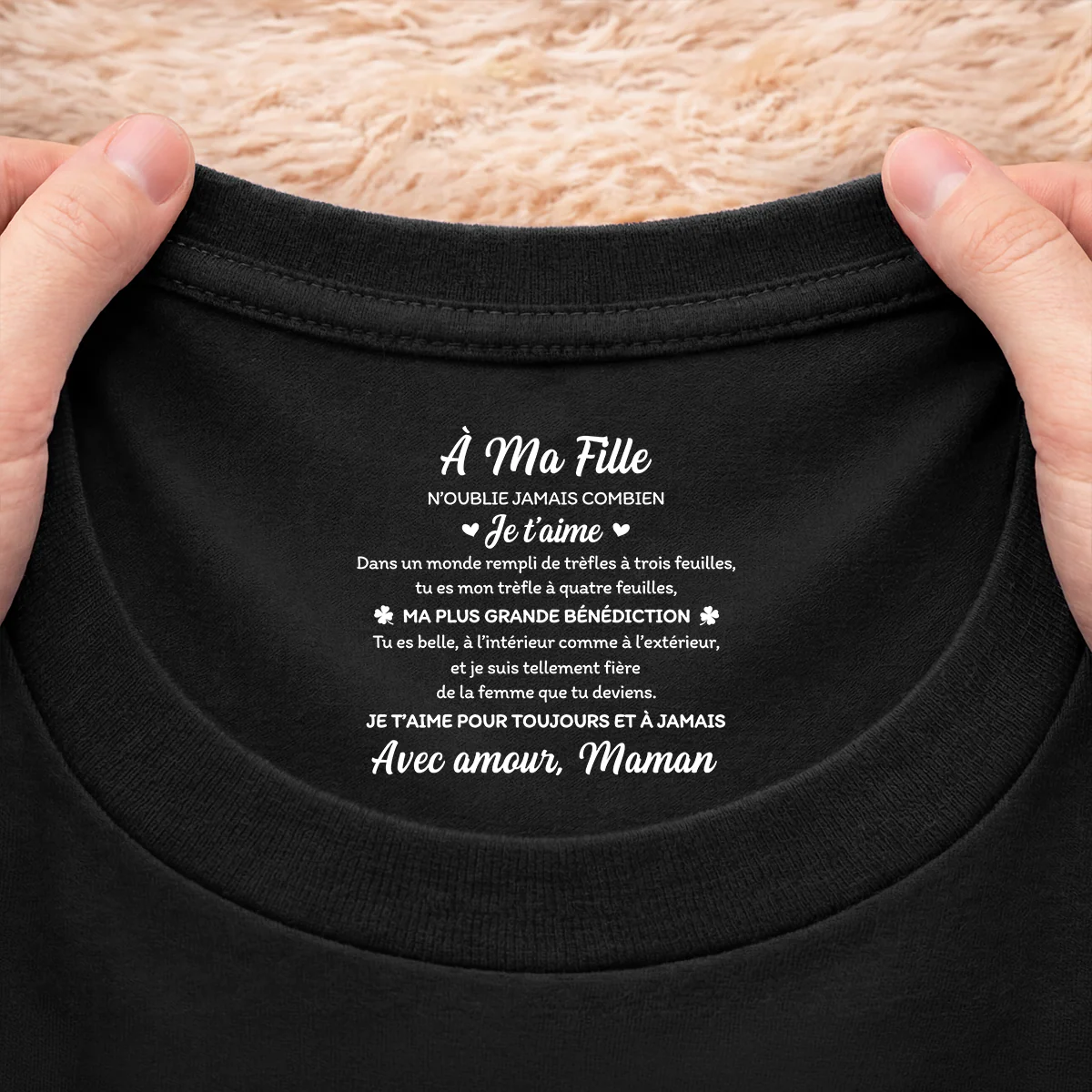Tee Shirt Personnalisé Fille Et Fils Avec Message À L’intérieur Du Col Noir - Cadeau Femme/Homme Fier De Toi - Image 2