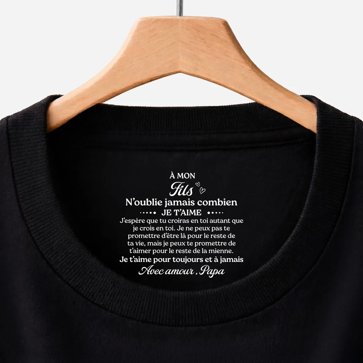 Tee Shirt Personnalisé Fils Et Fille Avec Texte À L’intérieur Du Col Noir - Cadeau Femme/Homme Je Crois En Toi