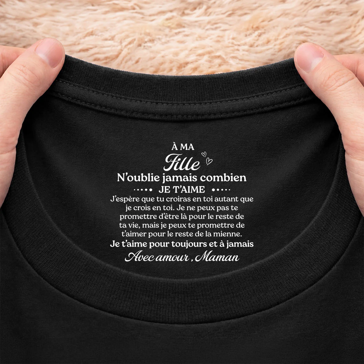 Tee Shirt Personnalisé Fils Et Fille Avec Texte À L’intérieur Du Col Noir - Cadeau Femme/Homme Je Crois En Toi - Image 2