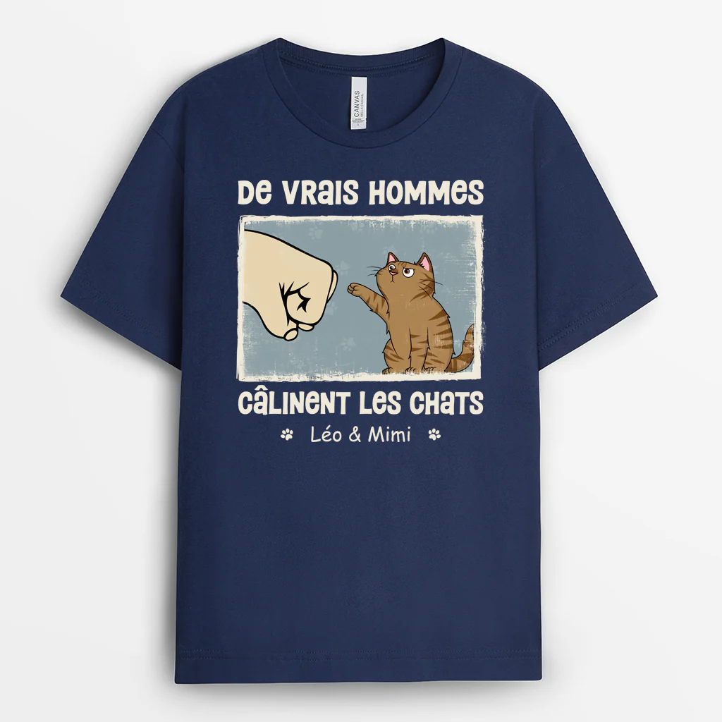Tee Shirt Personnalisé Avec Des Chats – Les Vrais Hommes Câlinent - Image 2