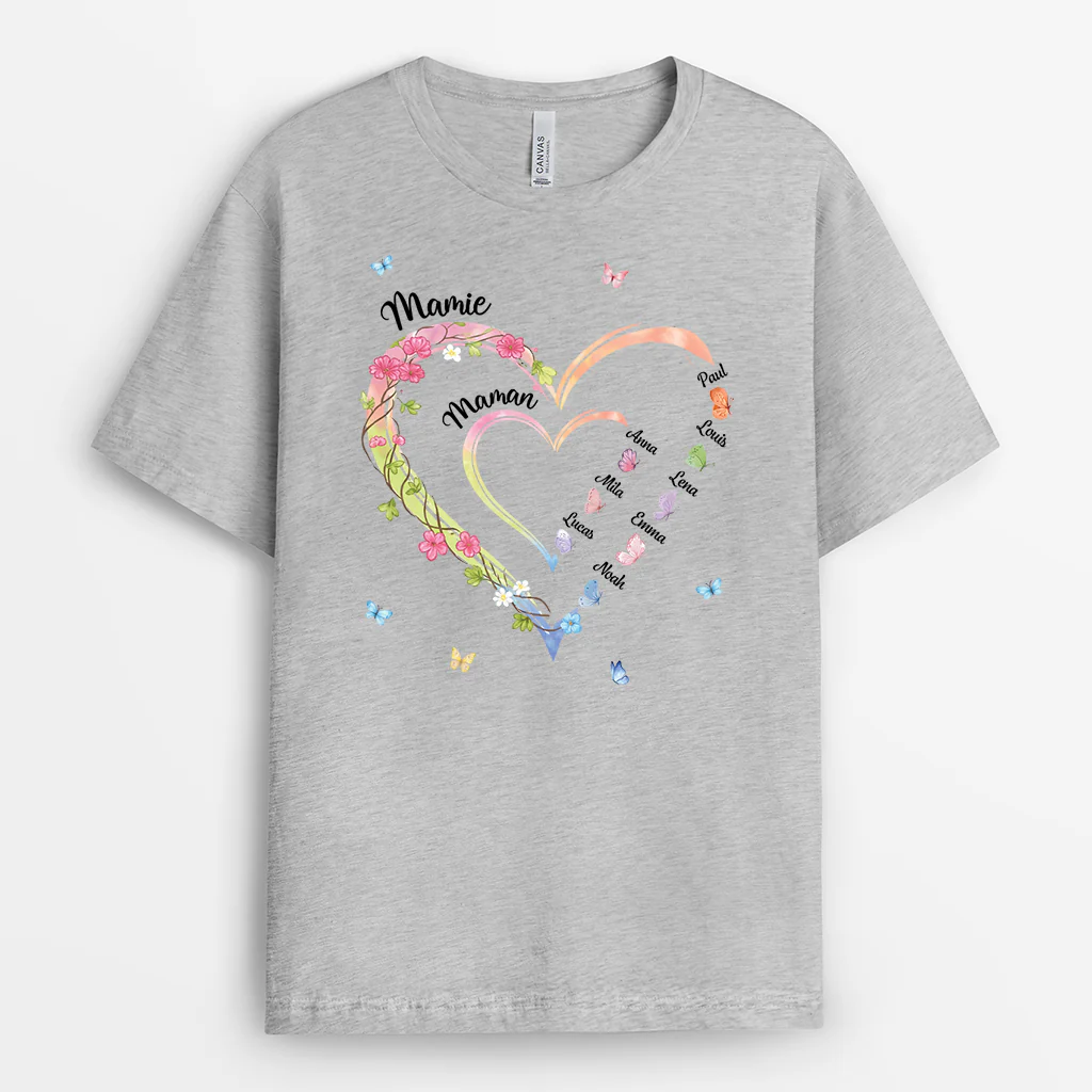Tee Shirt Personnalisé Maman Et Mamie Couleur Claire - Cœur De Maman Pour Enfant - Image 2
