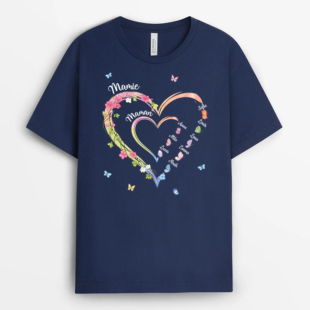 Tee Shirt Personnalisé Maman Et Mamie Couleur Foncée - Cœur De Maman Pour Enfant - Image 2