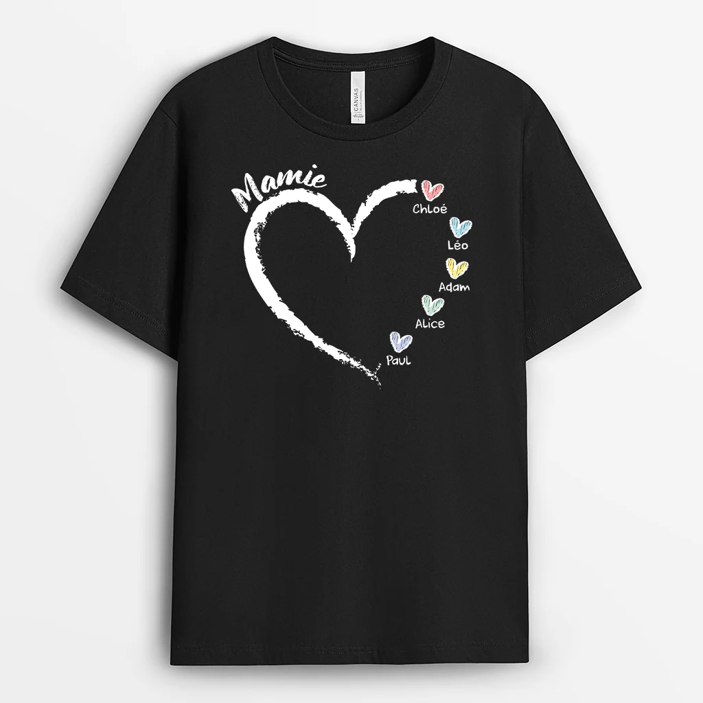Tee Shirt Personnalisé Maman Mamie En Couleur Noir - Son Amour Avec Petit Cœur