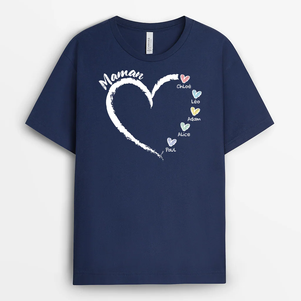 Tee Shirt Personnalisé Maman Mamie En Couleur Noir - Son Amour Avec Petit Cœur - Image 2