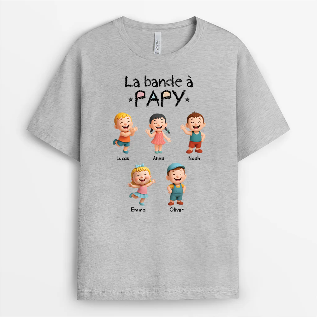Tee Shirt Personnalisé Mamie Papy Couleur Blanche - La Bande À Mamie Avec Dessin Enfant - Image 2