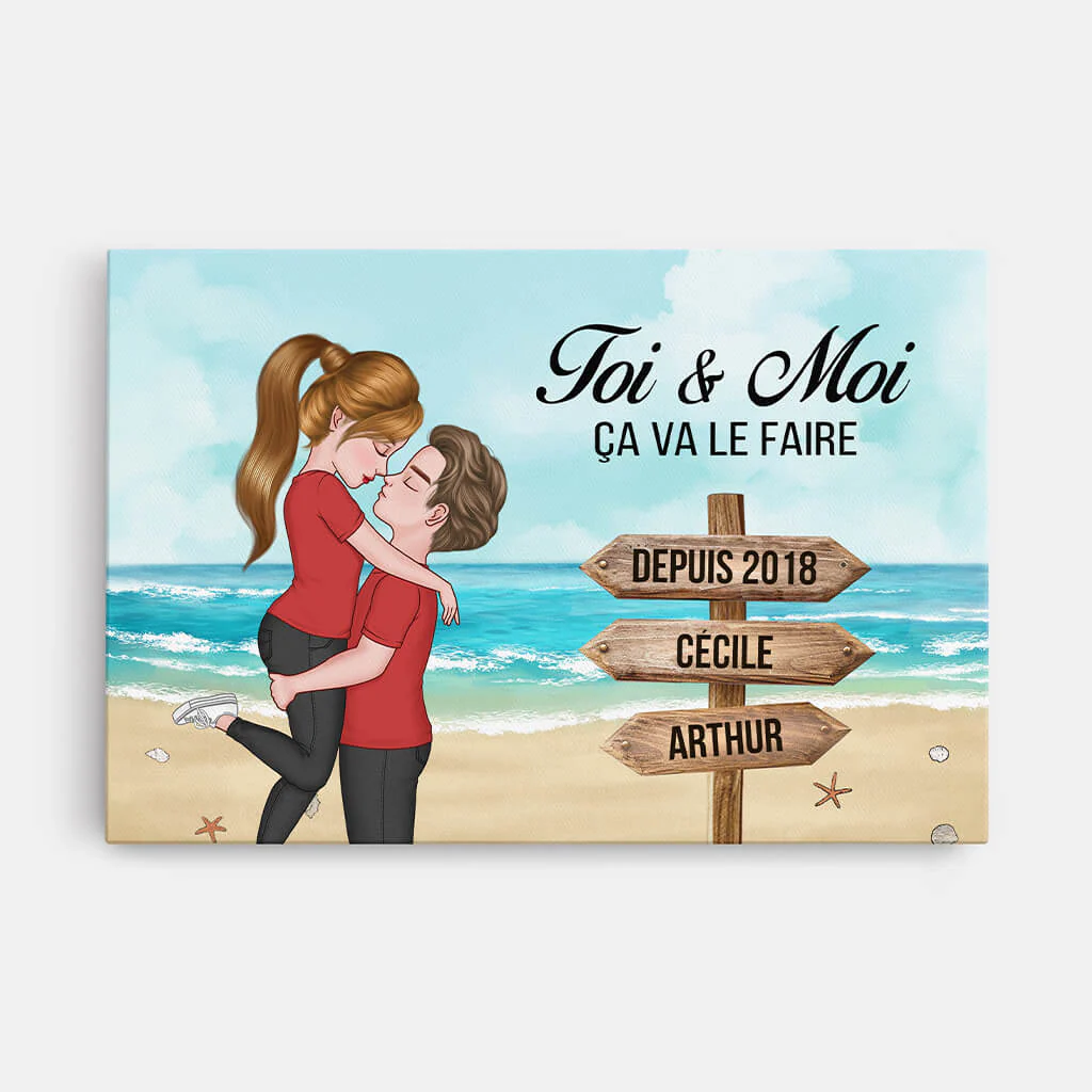 Toi & Moi Ça Va Le Faire Version Plage -Toile Personnalisable Couple