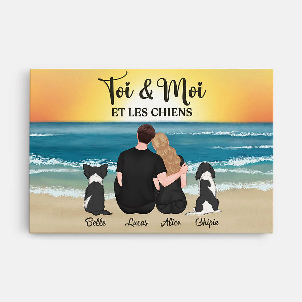 Toile Personnalisée Couple - Toi, Moi Et Les Chiens