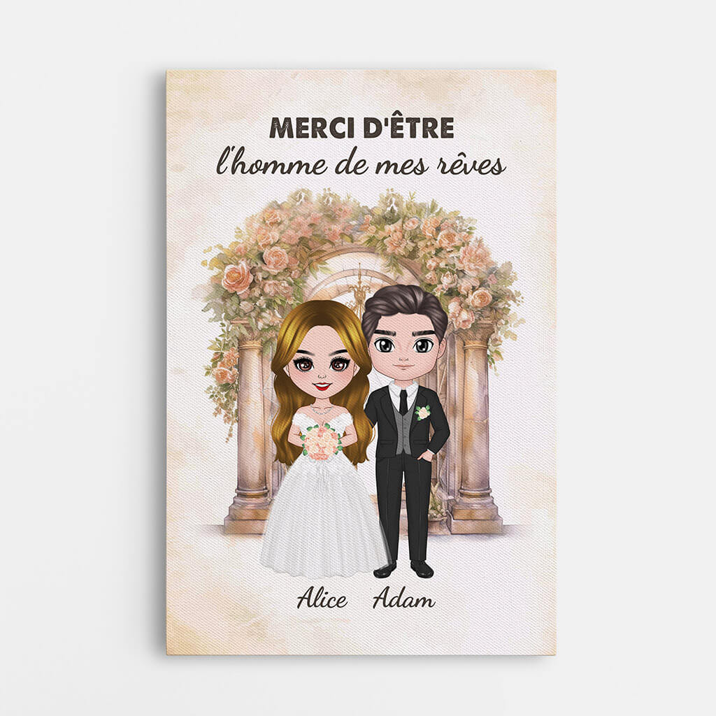 Toile Personnalisée Couple - Merci D'être L'homme de Mes Rêves