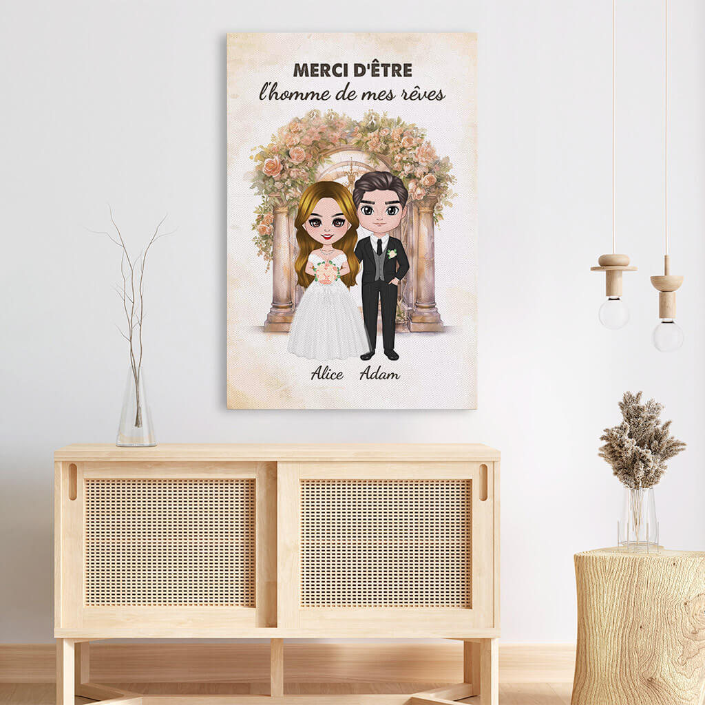Toile Personnalisée Couple - Merci D'être L'homme de Mes Rêves - Image 3