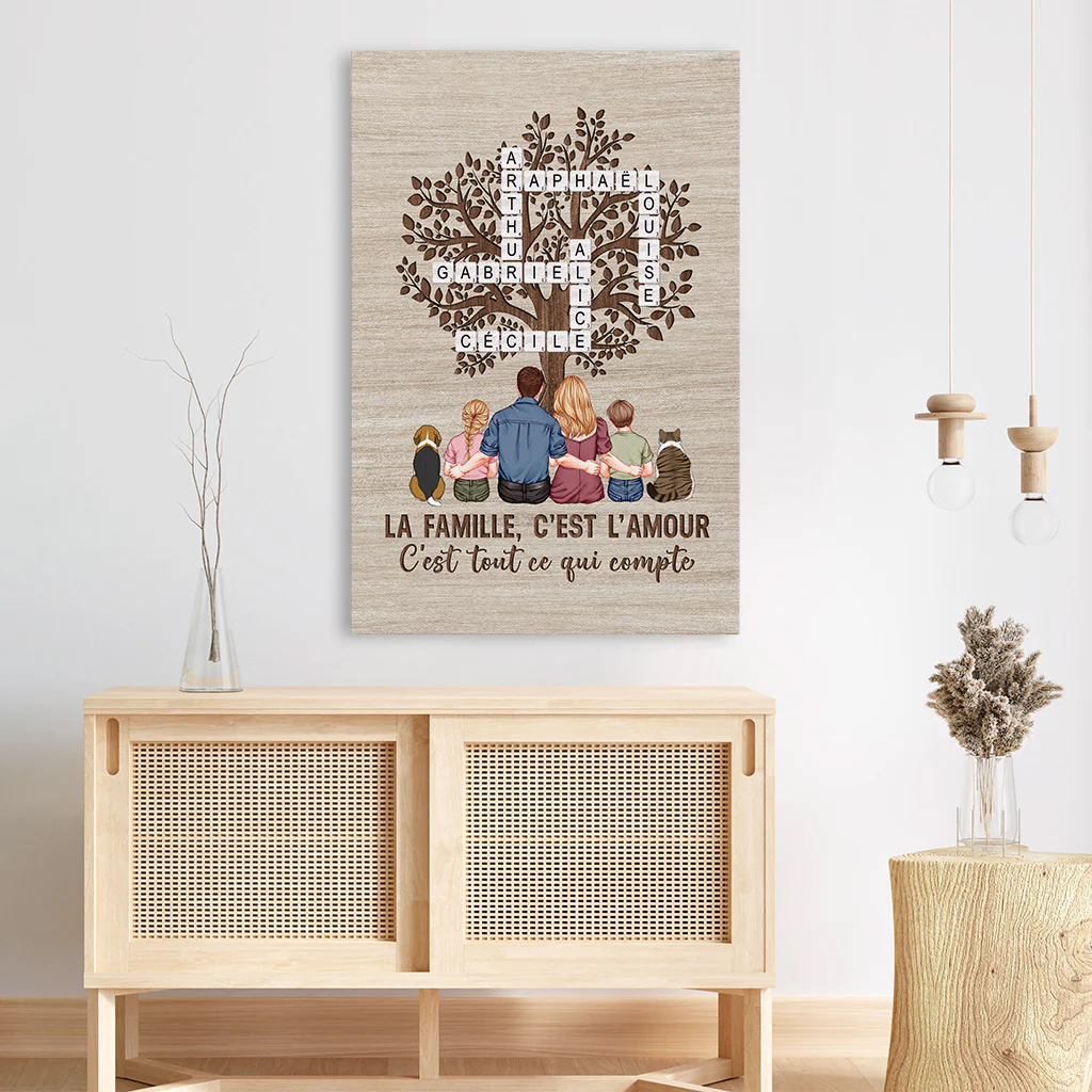 Toile Mot Croisé Famille Personnalisé - Amour De La Famille Est Éternel - Image 3