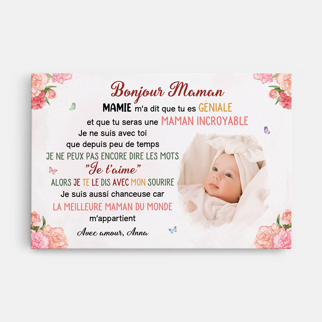 Toile Personnalisé Maman - Bonjour Maman Avec Visage de Bébé